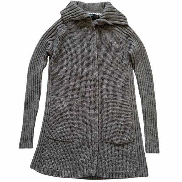 PrAna Womens Yunna Longline Cardigan Medium Olive Green Knit Earthy Cozy Organic - Picture 2 of 10